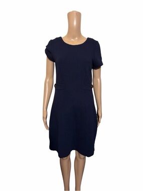 Boden navy textured fit flare short sleeve dress
